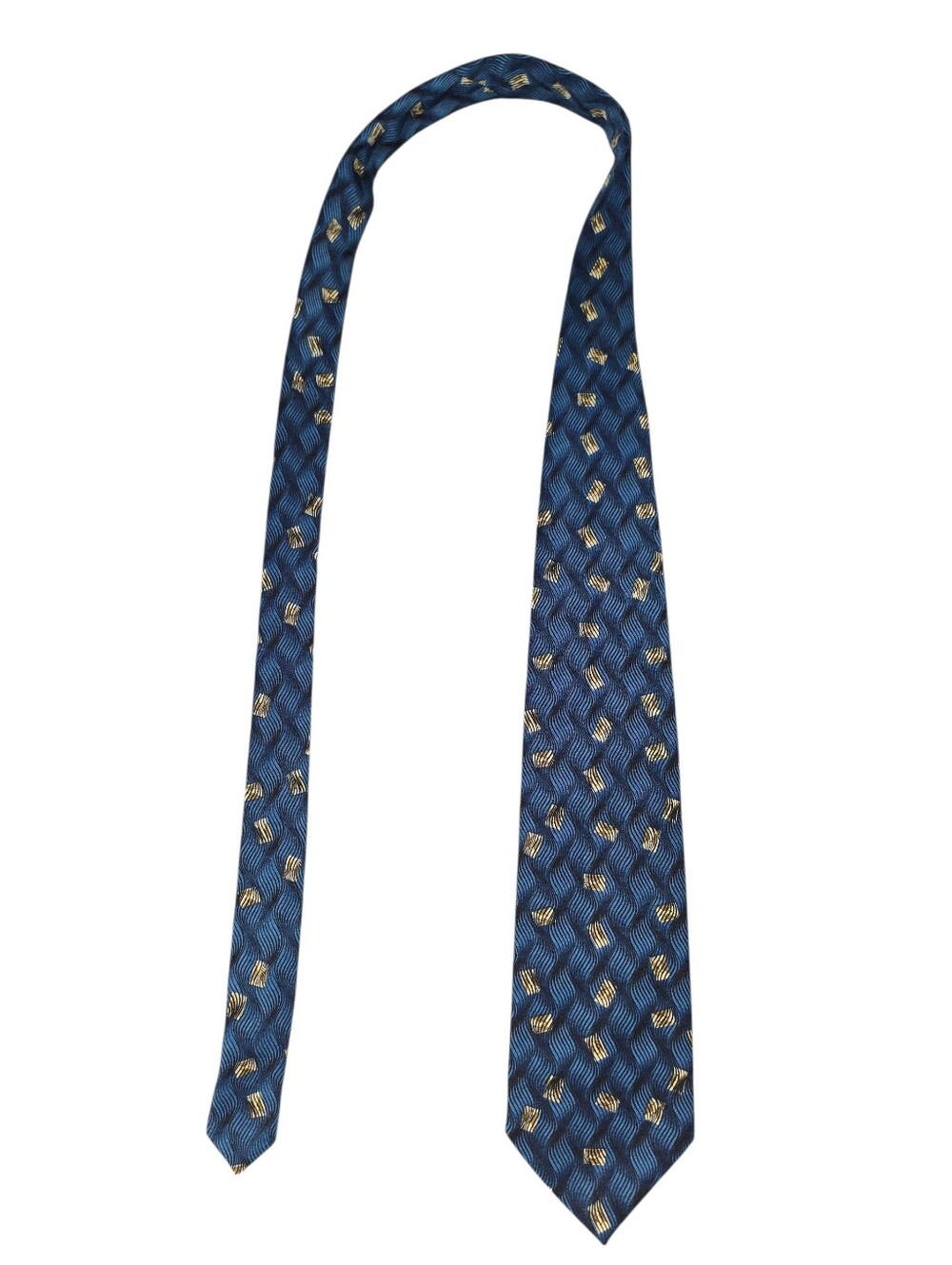 7/8/26. Men's Jeffery Scott Blue Geometric Pattern Tie with Gold Accents